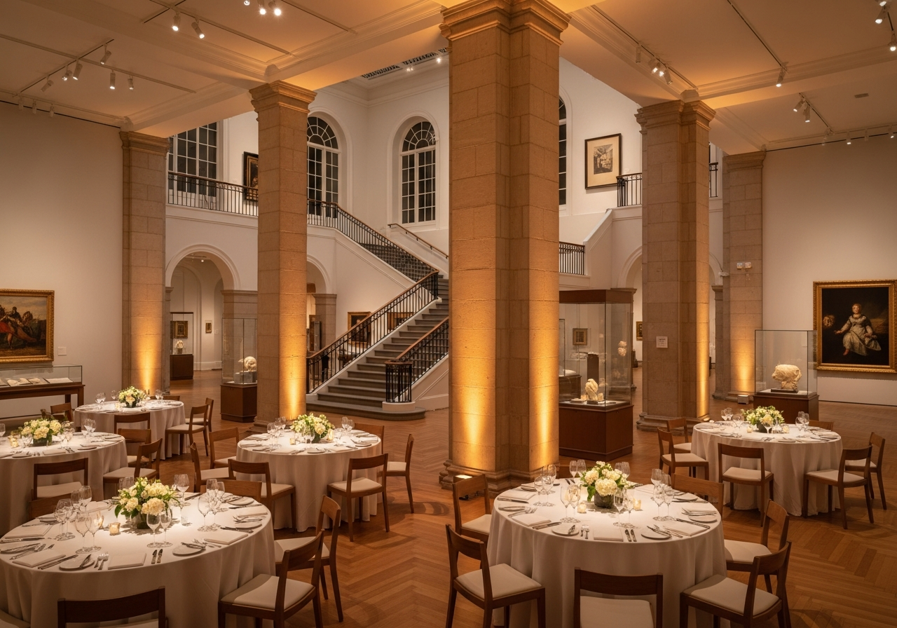 An elegant evening event in the museum atrium